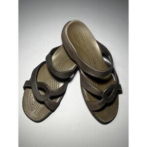 Crocs Sandals Cleo V Womens Size 8 Brown Strappy Slide Ring Detail Croslite